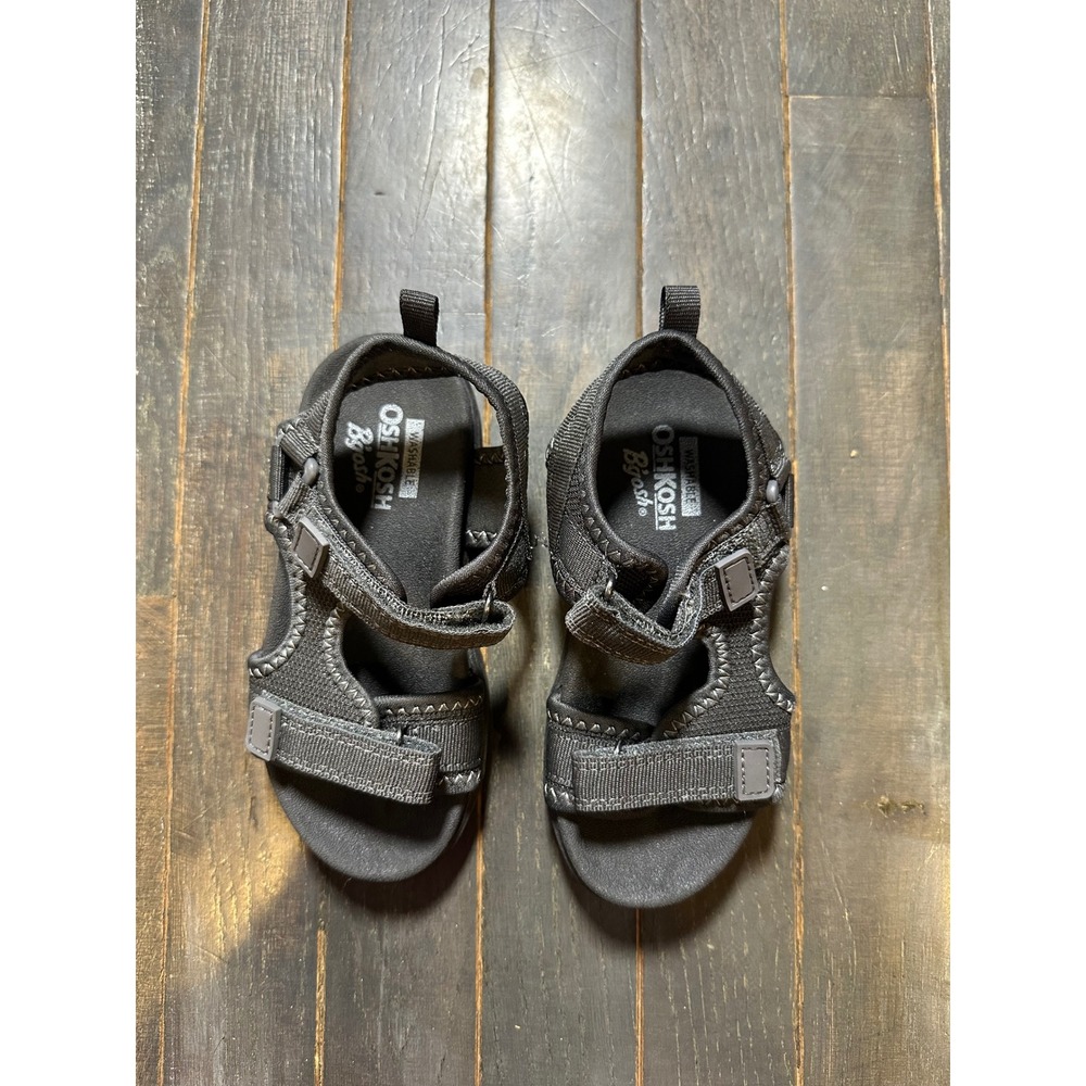 OshKosh Bgosh Boys Washable Athletic Sandals Gray Black Hook Loop Straps Size 11